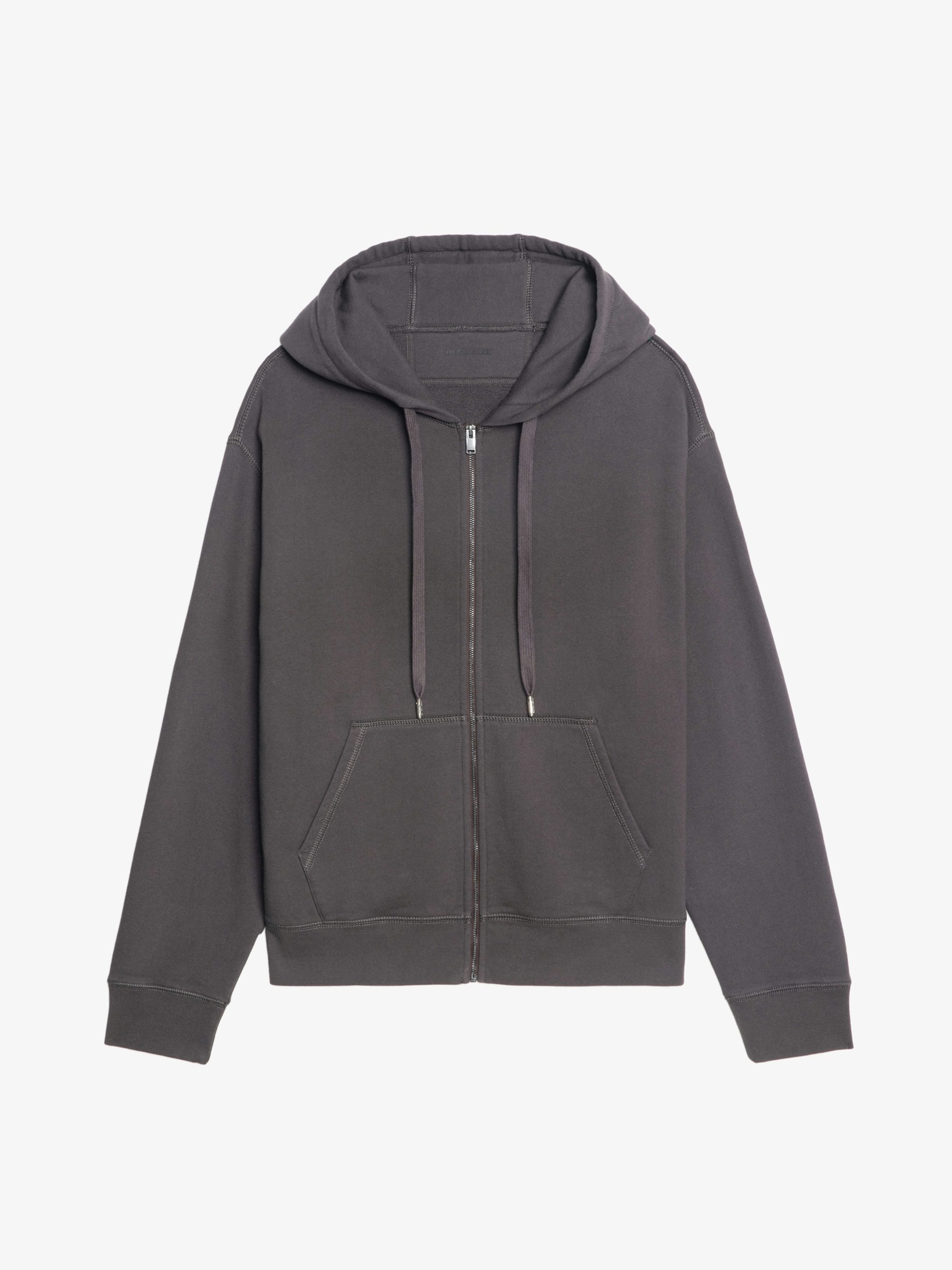 Clash Cardigan - Hooded cardigan with zip closure featuring front patch and western back detail.